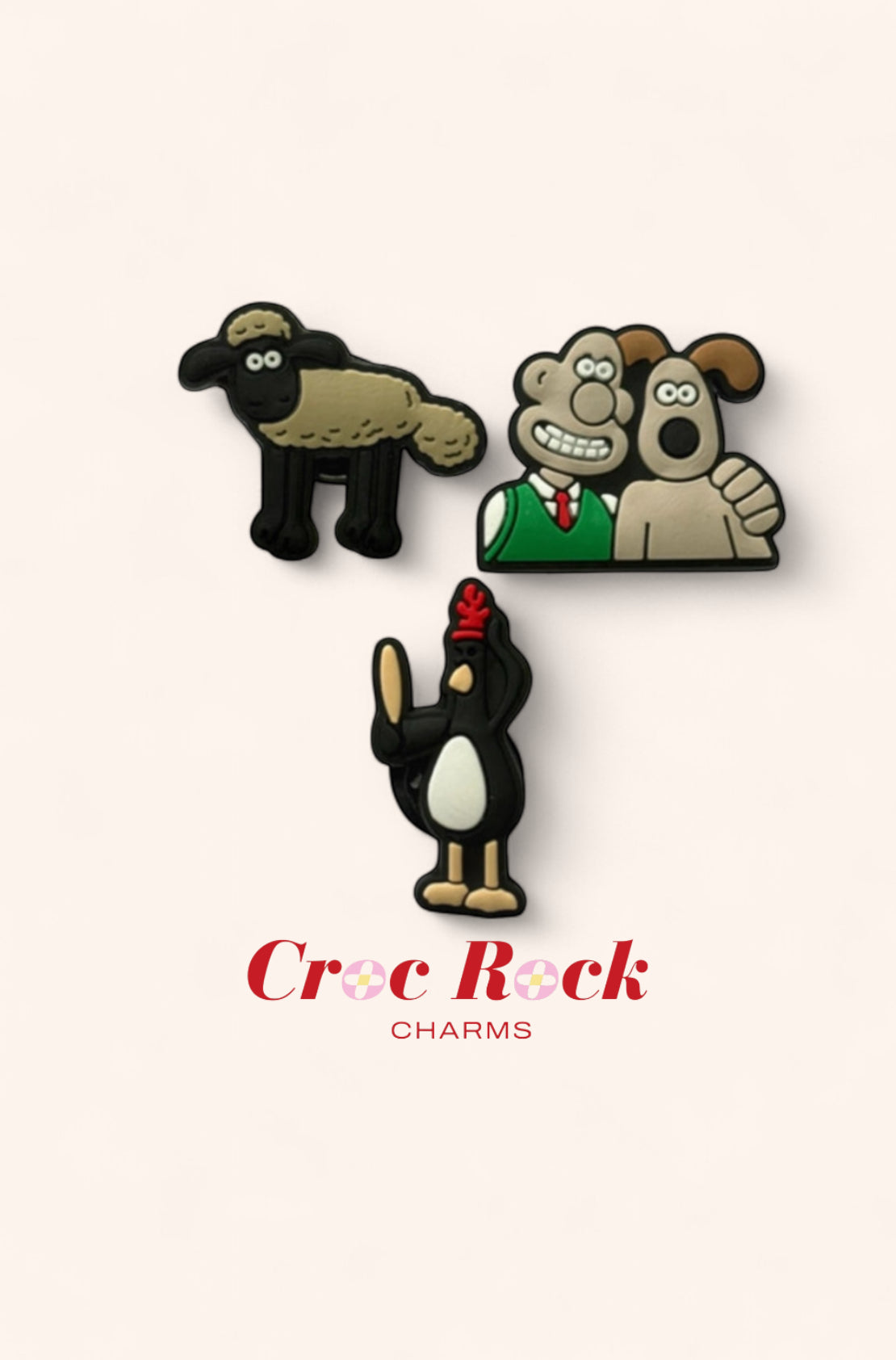 Wallace & Gromit + Shaun the Sheep + Feathers McGraw Croc Charms – Set of 3